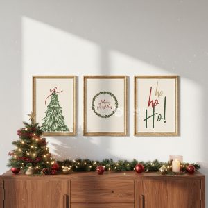 Minimalist Christmas wall art set of 3 digital download, printable
