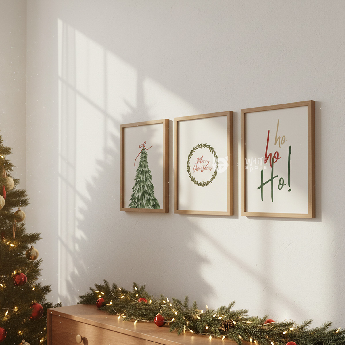 Minimalist Christmas wall art set of 3 digital download, printable